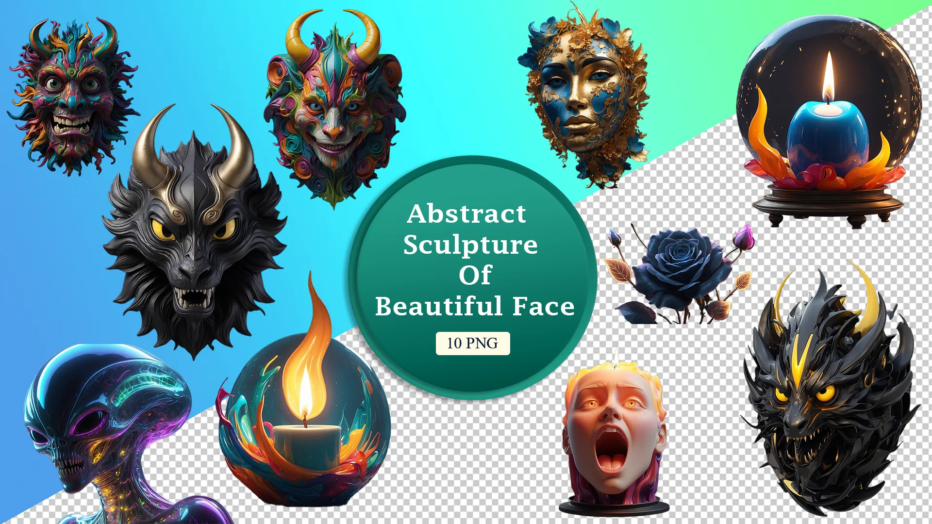 Unique Faces and Fire 3D image